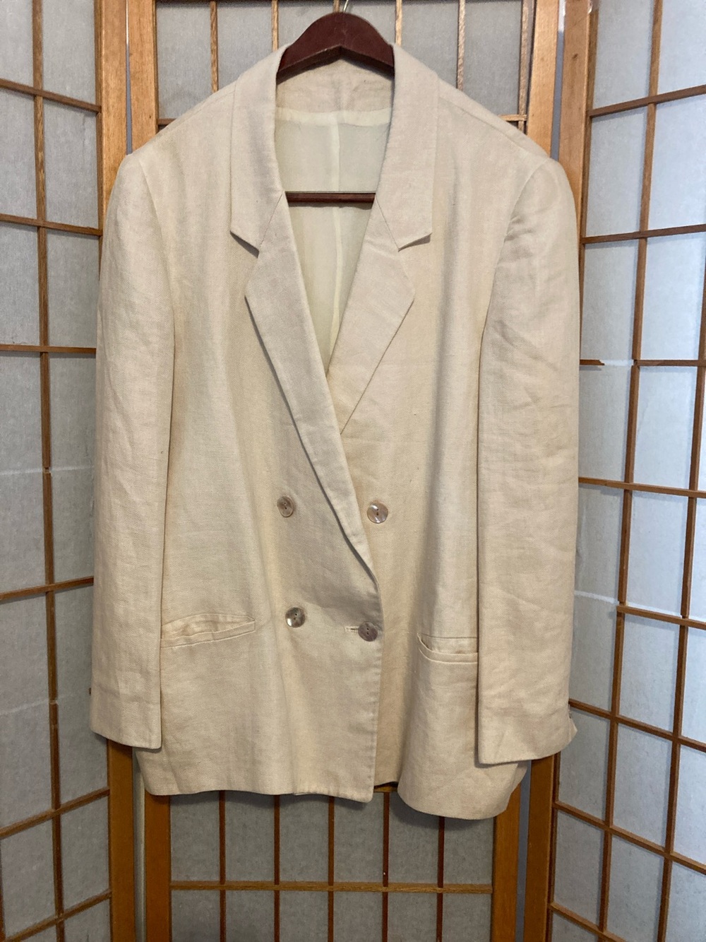 Augustus Classic Double-Breasted Linen Blend Blazer - Cream women’s vintage